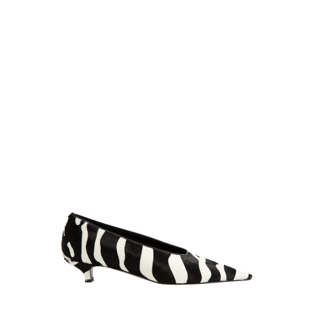 Image 1 of 4 - MULTI - Toteme Women's Zebra Print Pumps are crafted from a printed pony hair-effect calf leather and features a sharp, elongated toe and a low kitten heel. This statement style is finished with a leather lining, insole, and sole. Main Material: 100% Calf Leather. Lining: 100% Sheep Leather. Sole: 100% Cow Leather. Heel Height: 35 mm / 1.4 in. Toe: Elongated Pointed Toe. Color: Tiger. Made in Italy. 