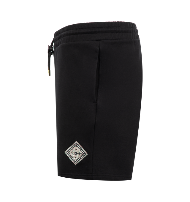 Image 3 of 3 - BLACK - Casablanca pearl diamond sweatshorts crafted from organic cotton  loopback jersey fabric featuring a pearl diamond patch logo,  elasticated waistband, gold-tipped drawstring and a toggle for secure fastening, in-seam side pockets and a back patch pocket. 100% organic cotton. Made in Portugal. 