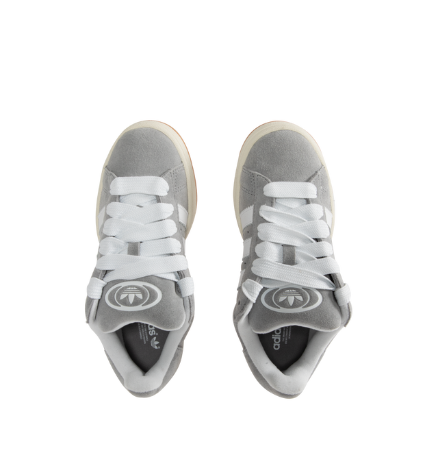 Image 5 of 5 - GREY - ADIDAS Campus 00's shoes in an iconic silhouette updated in modern materials, colors and proportions. Featiring a premium leather upper lined with soft textile terry fabric, off-white midsole, rubber outsole and lace closure. Unisex style in men's sizes. 