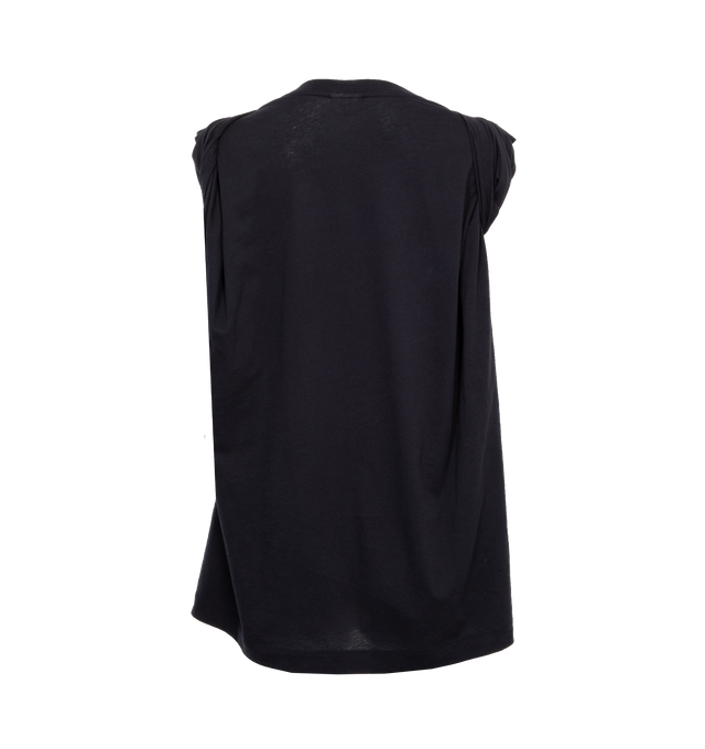 Image 2 of 3 - NAVY - DRIES VAN NOTEN Sleeveless shirt featuring crew neck, draped shoulders and straight hem. 100% cotton. 