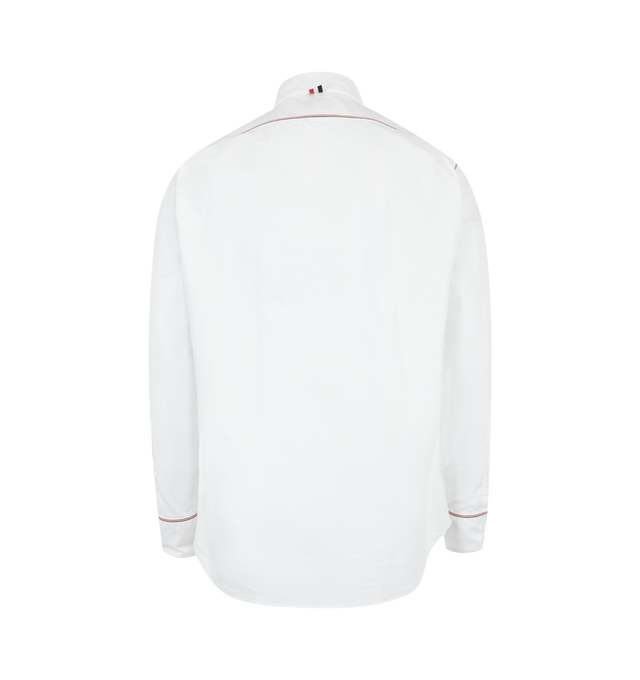 Image 2 of 2 - WHITE - THOM BROWNE Oxford Grosgrain Framing Shirt featuring interlock twill weave, RWB stripe trim, logo patch to the front, button-down collar, front button fastening, long sleeves with buttoned cuffs, hem gusset and curved hem. 100% cotton.  