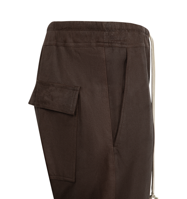 Image 3 of 3 - BROWN - RICK OWENS Drawstring Cropped Trousers featuring lightweight, drawstring at elasticized waistband, four-pocket styling, dropped inseam and cropped leg. Made in Italy. 