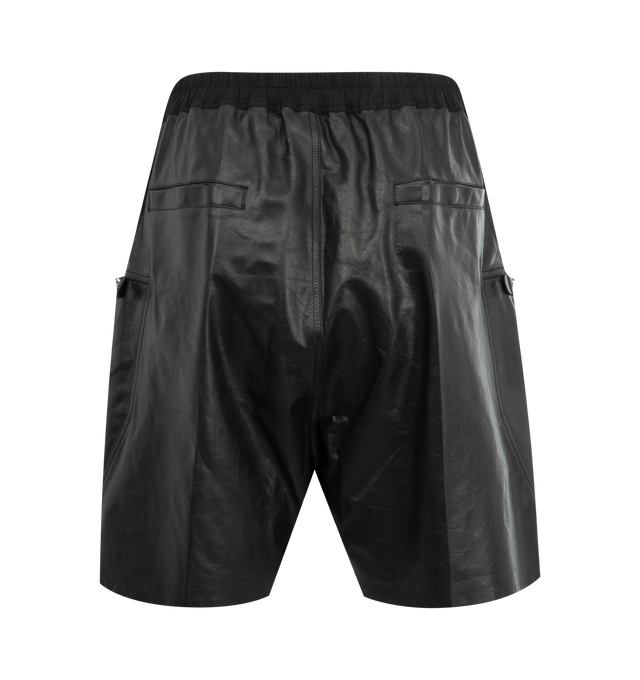 Image 2 of 3 - BLACK - RICK OWENS Bauhaus Bela Shorts featuring elasticated drawstring waistband, two side slash pockets, two side zip-fastening pockets and two rear welt pockets. 97% cotton, 3% elastane. 100% calf leather. 