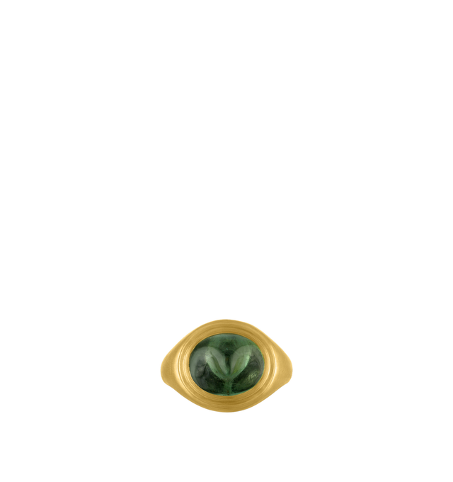 Image 1 of 2 - GREEN - Prounis Green Tourmaline Tempus Prunt Ring is handcrafted from 22K yellow gold and features a green tourmaline gemstone. Handmade in New York. For personal consultation and detailed information about jewelry, please contact our dedicated stylist team at personalshopping@hirshleifers.com.This item may be restricted for online purchase to international clients. For assistance purchasing this item please contact our dedicated stylist team at personalshopping@hirshleifers.com. 