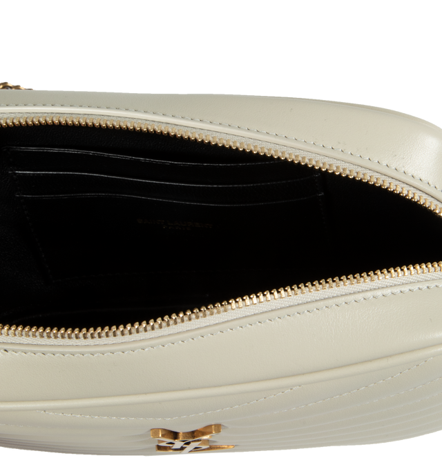 Image 3 of 3 - WHITE - SAINT LAURENT Mini Lou with Chain featuring zip closure, back slip pocket, three card slots and leather lining. 7.5 X 4.1 X 2 inches. 100% calfskin.  