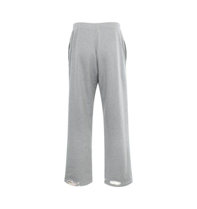 Image 2 of 3 - GREY - BALENCIAGA Baggy Sweatpants featuring heavy fleece, large fit, mid-waist, elasticated waistband, 2 slash pockets, destroyed effect at hem and worn-out effect throughout. 100% cotton. Made in Portugal. 