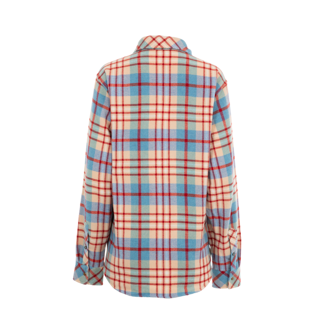 Image 2 of 3 - MULTI - GOD'S TRUE CASHMERE Al's Run Tartan Cashmere Shirt featuring tartan plaid, point collar, two chest flap pockets and long sleeves. Snap buttons: Tigers Eye for Focus & Power of Mind. 100% cashmere. 