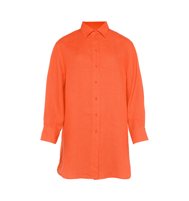 Image 1 of 4 - ORANGE - ERES Mignonette Shirt featuring long sleeves, pleated cuffs and yoke in the back with rounded slits on each side at the hem. 100% Linen. Made in Bulgaria. 