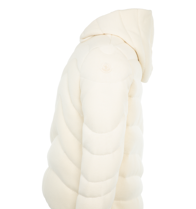 Image 3 of 3 - WHITE - Moncler Padded Wool Hoodie has a quilted design and an attached hood. Lined. Down filled. 100% virgin wool. Made in Italy or Moldova. 