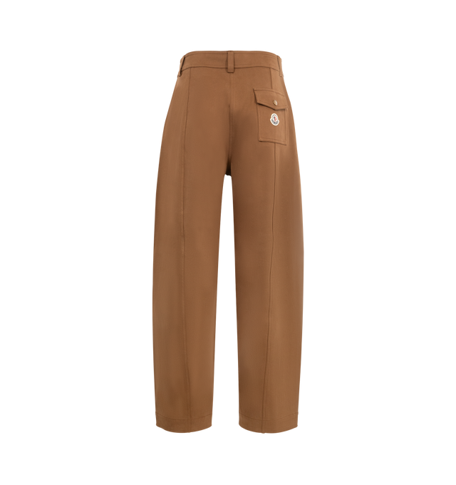 Image 2 of 3 - BROWN - MONCLER Straight Leg Cotton Gabardine Pants featuring stretch cotton gabardine, cotton twill lining, zipper and snap button closure and side pockets. 98% cotton, 2% elastane/spandex. Made in Romania. 