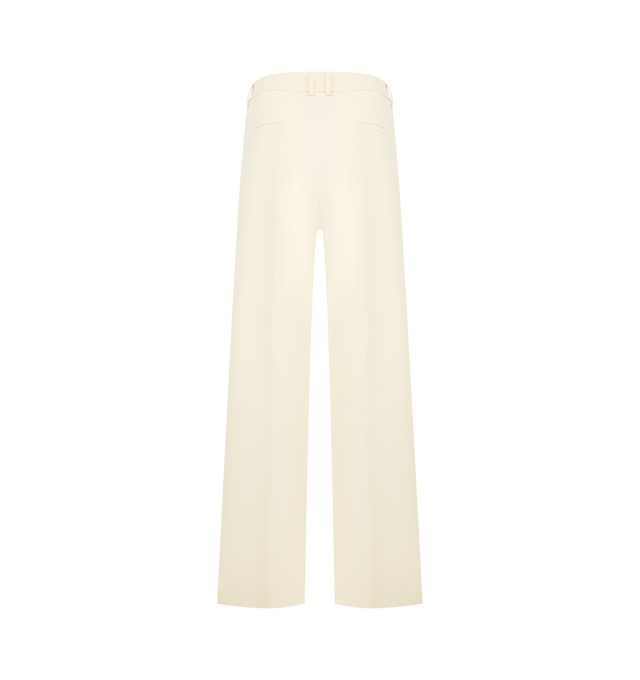 Image 2 of 3 - WHITE - MONCLER Cotton Gabardine Wide-Leg Tailored Pants featuring cotton gabardine, zipper and button closure, front pockets and leather logo patch. 100% cotton. Made in Bulgaria. 