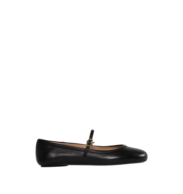 Image 1 of 4 - BLACK - GIANVITO ROSSI Carla flat ballerina crafted from precious leather featuring a round toe, rubber sole,  iconic Ribbon buckle (signature of the brand) front Mary Jane strap. Handmade in Italy. 100% NAPPA. Heel height: 0.2 inches. 