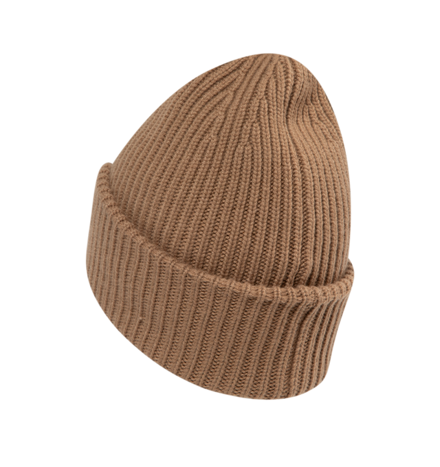 Image 2 of 2 - BROWN - MONCLER Beanie featuring brioche stitch, gauge 5 and logo patch. 