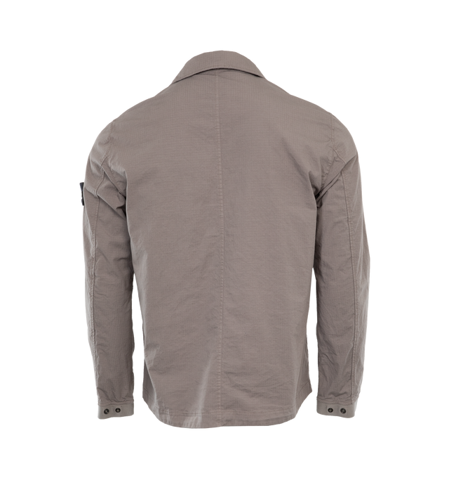 Image 2 of 3 - GREY - STONE ISLAND Zip-Up Overshirt featuring regular fit, two patch breast pockets with flap, Stone Island badge on the left sleeve, adjustable snap at cuffs and two-way zipper closure. 98% cotton, 2% elastane/spandex. 