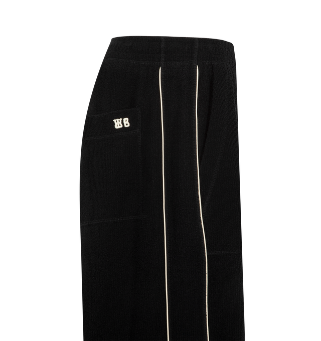 Image 3 of 3 - BLACK - WALES BONNER Prince Shorts featuring side stripes, knee length and elastic waist. 88% cotton, 12% polyamide. Made in Portugal. 
