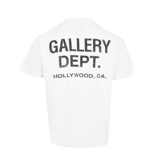 Image 2 of 2 - WHITE - Gallery Dept. Classic tee in a boxy and relaxed fit, for a semi-cropped look. Featuring short sleeves, signature GD ENGLISH logo and patent wash process that uses unique fading techniques for each piece, inclusive of logos and graphics.Printed here in Los Angeles, CA. Material: 100% Cotton. 