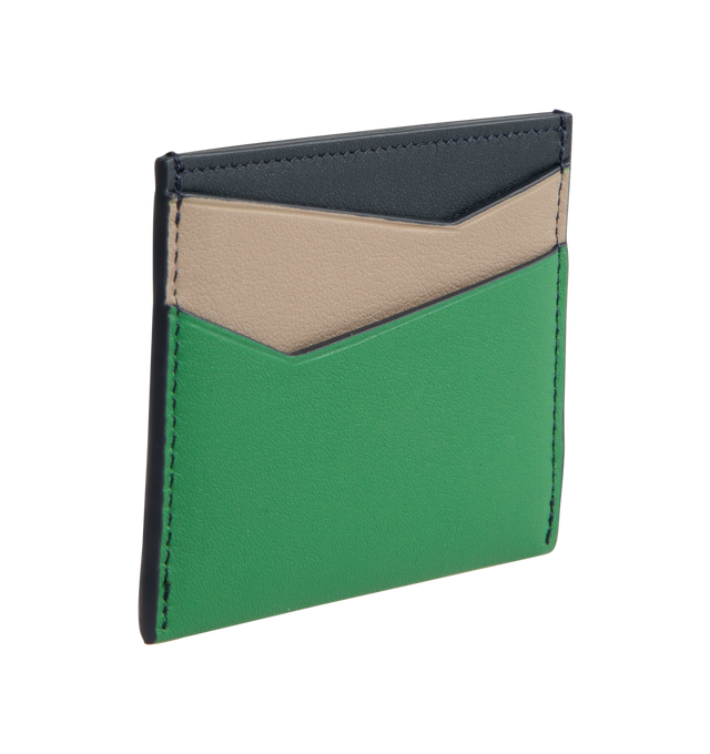 Image 2 of 3 - MULTI - LOEWE Puzzle Plain Cardholder in classic calfskin featuring the distinctive geometric pattern in contrasting colours with overlapped edges, four card slots and one central pocket and embossed Anagram. 3 x 4.1 x 0.1 inches. Classic calf. 