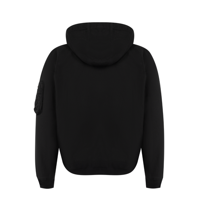 Image 2 of 3 - BLACK - SACAI X CARHARTT WIP Washed Duck Hooded Jacket featuring drawstring hood, drop shoulders, long sleeves, sleeve zip pocket, split kangaroo pocket, rib-knit trim and two-way front zip closure. 100% cotton. 100% nylon. Made in Japan. 