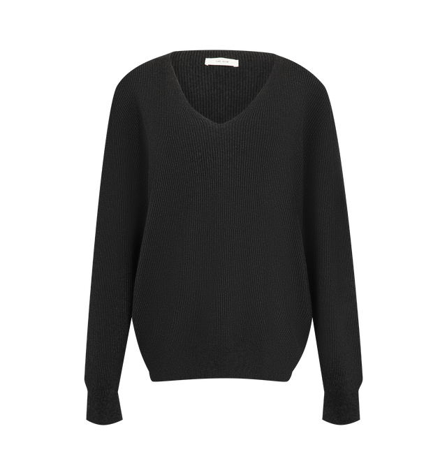 Image 1 of 2 - GREY - The Row Women's Phef V-Neck Sweater is crafted from a soft cotton and cashmere blend and features a clean V-neckline with a timeless long-sleeve silhouette for effortless everyday wear. This designer knit sweater combines luxurious Italian craftsmanship with lightweight comfort and refined simplicity, making it an essential layering piece for any wardrobe. Main Material: 70% Cotton, 30% Cashmere. Made in Italy 