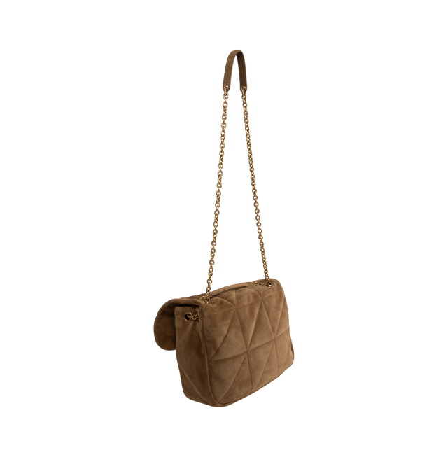 Image 3 of 4 - BROWN - SAINT LAURENT Jamie 4.3 Medium Bag in suede featuring an adjustable sliding chain strap for shoulder or crossbody carry, cotton lining and bronze-toned hardware. 11.4" x 8.3" x 23.5". Single strap drop: 19.7". Doubled strap drop: 11". Calfskin. Made in Italy. 