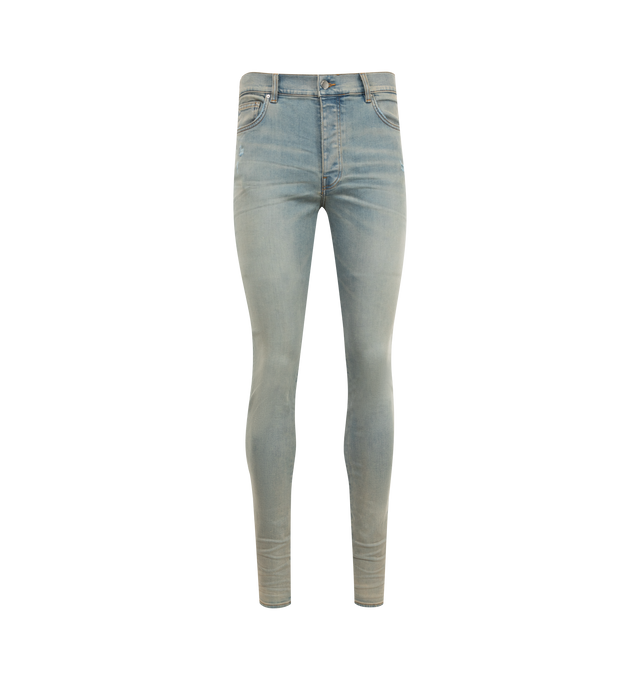 Image 1 of 3 - BLUE - AMIRI Stack Jeans are a 5-pocket style with a button fly. Cotton and elastane. Made in USA. 