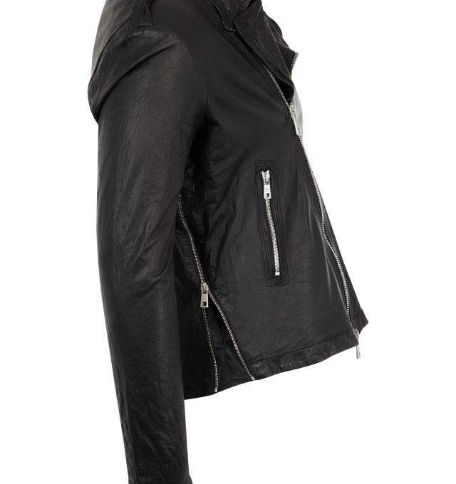 Image 3 of 3 - BLACK - Giorgio Braite men's leather jacket with asymmetric zip closure, zip pockets and wrists. 