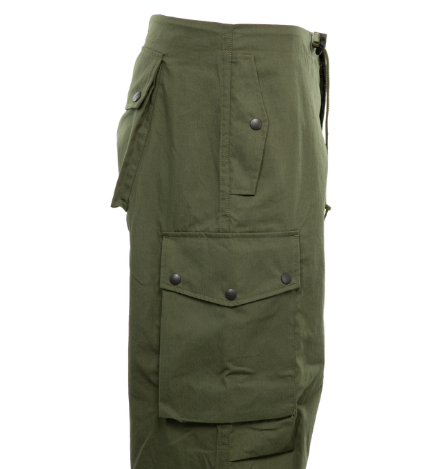 Image 3 of 4 - GREEN - NEEDLES Field Pants featuring drawcord waist and hem, flapped pockets, darting along the knee and five pockets. 100% cotton. Made in Japan. 