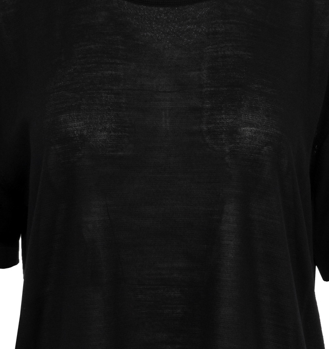 Image 3 of 3 - BLACK - ARMARIUM Viky Oversized Wool Top featuring superlight top, crew neckline, short sleeves, oversized fit and pullover style. 100% virgin wool. Made in Italy. 