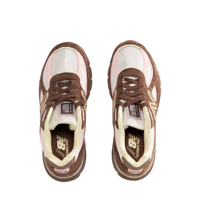 Image 5 of 5 - BROWN - New Balance Mens Made in USA 990v4 Sneakers feature a mesh upper with premium suede and synthetic overlays. Designed with ABZORB heel and forefoot cushioning, ENCAP and C-CAP midsole technology, reflective accents, and a durable NDurance rubber outsole. Upper: Mesh, Suede, Synthetic, and Pig Leather; Midsole: ENCAP and C-CAP; Outsole: NDurance Rubber. Made in the USA. 