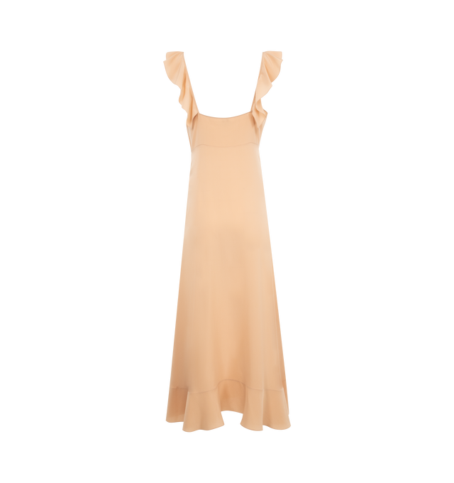 Image 2 of 2 - NEUTRAL - Chloe Long sun dress in organic silk crpe de chine with a fluid, V-neck silhouette, featuring ruffles, gathered details and fabric-covered buttons. 100% Silk. 