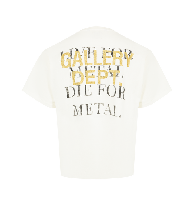Image 2 of 2 - WHITE - GALLERY DEPT. Live For Metal Tee featuring graphic print on both the front and back, back graphic layered with GD ENGLISH logotype rendered in gold glitter, relaxed 90's fit, short sleeves and crew neck. 100% cotton. Made in USA. 