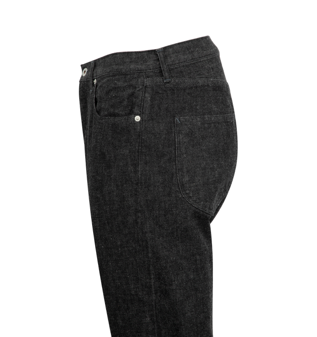 Image 3 of 3 - BLACK - POST O'ALLS No. 2 Five Pocket Jean featuring baggy fit, 5 pocket styling, button closure and logo patch at back waist. 100% cotton. Made in Japan. 