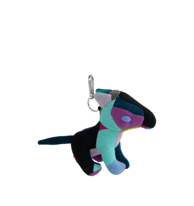 Image 2 of 3 - MULTI - THE ELDER STATESMAN Dinosaur Keychain featuring one-of-a-kind patchwork placement and color. 100% cashmere shell. 100% synthetic fiber stuffing. 