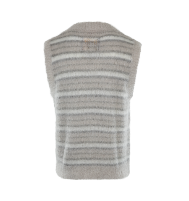 Image 2 of 2 - GREY - MARNI V-Neck Striped Vest featuring mohair blend, brushed effect, horizontal stripe pattern, contrasting borders, V-neck, sleeveless, straight hem and pull-on style. 80% mohair, 20% polyamide. 