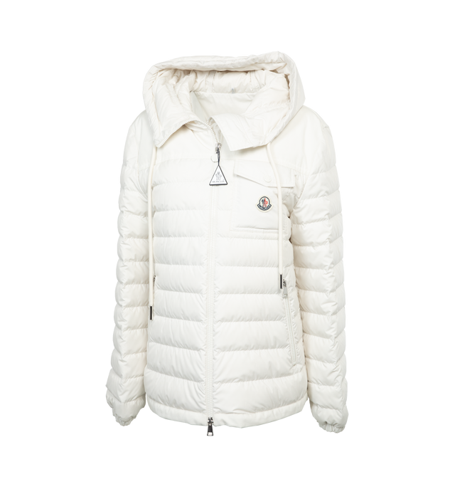Image 1 of 3 - WHITE - MONCLER Acamante Down Jacket featuring down-filled, zipper closure, zipped welt pockets, hood and elastic cuffs. 100% polyamide/nylon. Padding: 90% down, 10% feather. 
