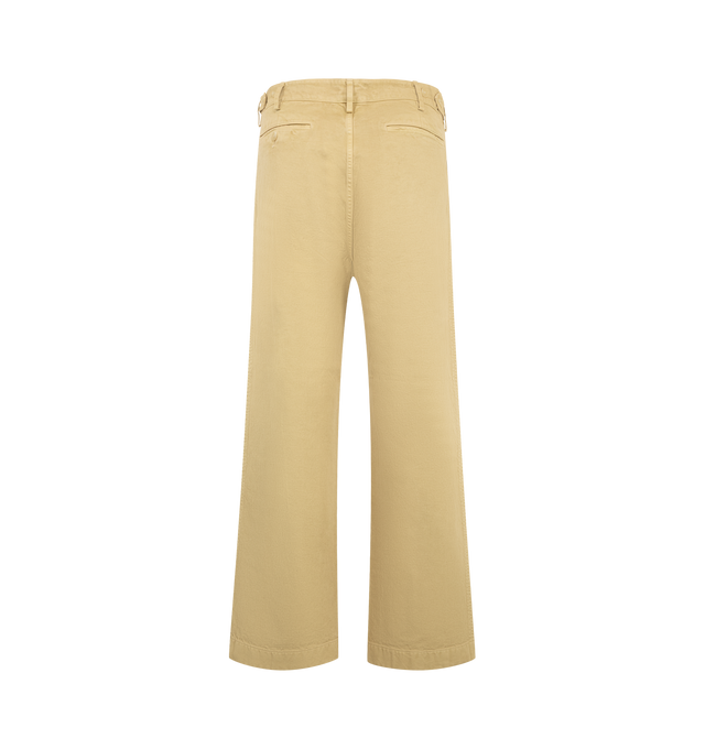 Image 2 of 3 - NEUTRAL - Auralee Men's Garment-Dyed Finx Chino One-Tuck Wide Pants are crafted from chino cloth woven with triple-twisted Egyptian Finx extra-long staple cotton yarns and feature a one-tuck front, an oversized fit, and a straight-leg silhouette. Garment-dyed and carefully hand-finished by skilled artisans, the fabric develops a unique depth of color and subtle tonal variation while maintaining the natural softness and smooth texture of Finx cotton. Main Material: 100% Cotton. 