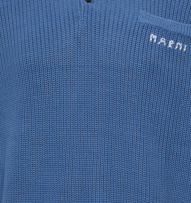 Image 3 of 3 - BLUE - MARNI Logo Polo Shirt featuring short sleeves, embroidered logo, polo collar with buttons and chest pocket. 100% cotton. Made in Italy. 