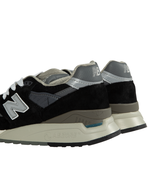 Image 3 of 5 - BLACK - New Balance Made in USA 998 Sneakers featuring ABZORB cushioning for shock absorption, premium pigskin suede and mesh upper construction, in a classic black colorway. Made in USA. 