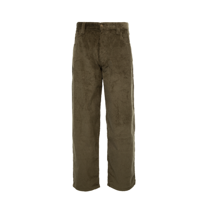 GREEN - NOAH Wide-Wale Corduroy Jeans featuring 5-pocket style with zip fly, metal shank closure, copper rivets, embroidered patch on back pocket, wide fit and relaxed fit. 100% cotton. Made in Portugal.