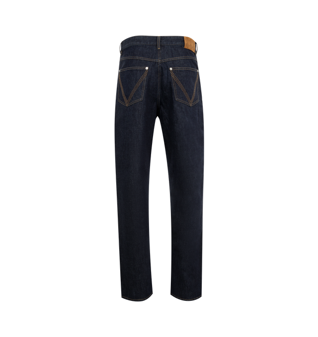 Image 2 of 3 - BLUE - Bottega Veneta Denim Trousers (Mens) are a 5-pocket style with a button closure and contrast stitching. 100% cotton. Made in Italy.  