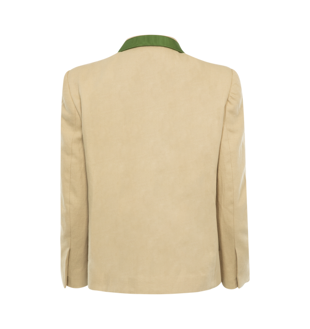 Image 2 of 3 - NEUTRAL - Dries Van Noten Long-sleeved blazer with a hip length and relxed fit featuring  tape-style trim, notched collar,  concealed front closure, front patch pockets. Cotton/linen blend with Viscose lining. 