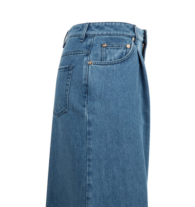 Image 3 of 3 - BLUE - GABRIELA HEARST Brenn Wide-leg Jean featuring high waist, distressed detail, button fly and closure, belt loops, full length, wide legs and dual pockets. 100% recycled cotton. Made in Italy. 