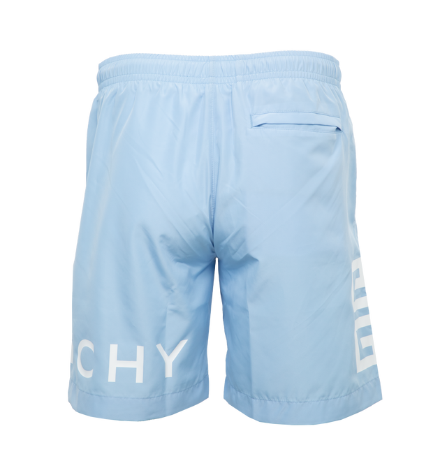Image 2 of 4 - BLUE - GIVENCHY 4G NYLON LONG SWIMWEAR are made with recycled nylon with Givenchy 4G contrasted print, two side pockets, one back welt pocket and elastic waist. 100% polyester. Lining: 100% polyester. 