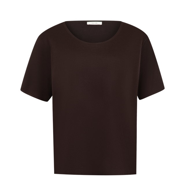 Image 1 of 2 - PURPLE - The Row Women's Oto Top is crafted from a luxurious material and features refined short sleeves, and a minimalist silhouette for effortless layering and everyday wear. Materials: 97% Cashmere, 2% Polyamide; 1% Elastane. Made in Italy. 