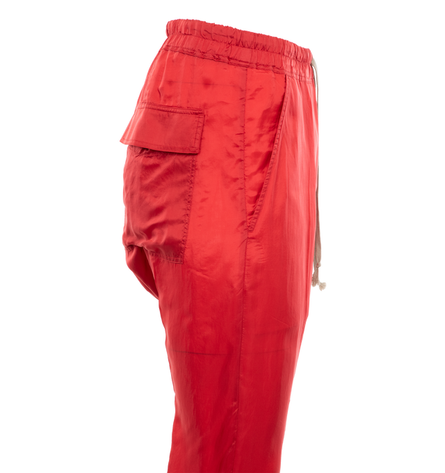 Image 3 of 4 - RED - RICK OWENS drawstring cropped pants in heavy cotton poplin with above-ankle length and dropped crotch, elasticized waist with drawstring, concealed fly, two side front pockets and two square back pockets. 97% COTTON  3% ELASTANE. 