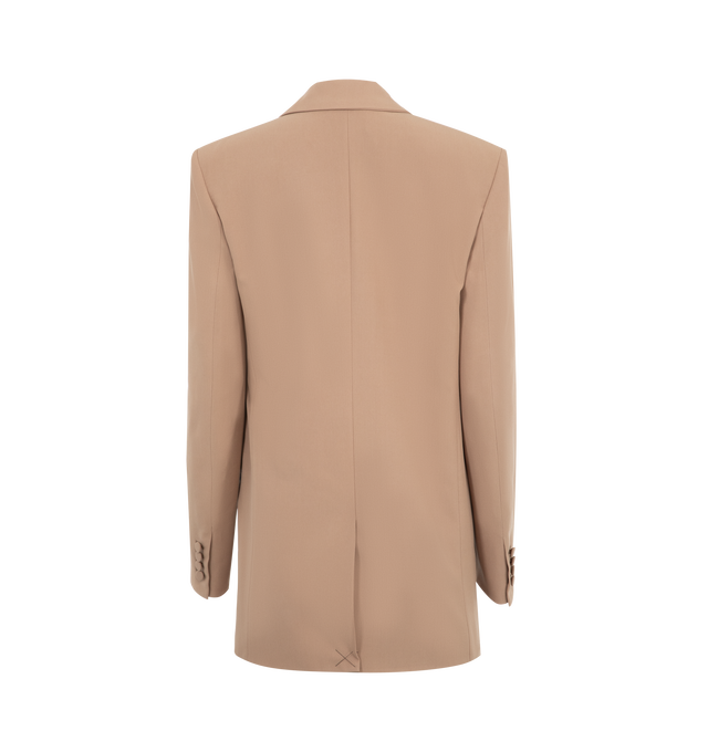 Image 3 of 4 - NEUTRAL - Saint Laurent single-breasted, one-button jacket made with certified silk, featuring a peaked lapel, silk lining, two jetted pockets with flap at the front, one welt pocket at the chest, peaked lapel, four-button cuffs, padded shoulders and single back vent.100% silk. Made in Italy. 