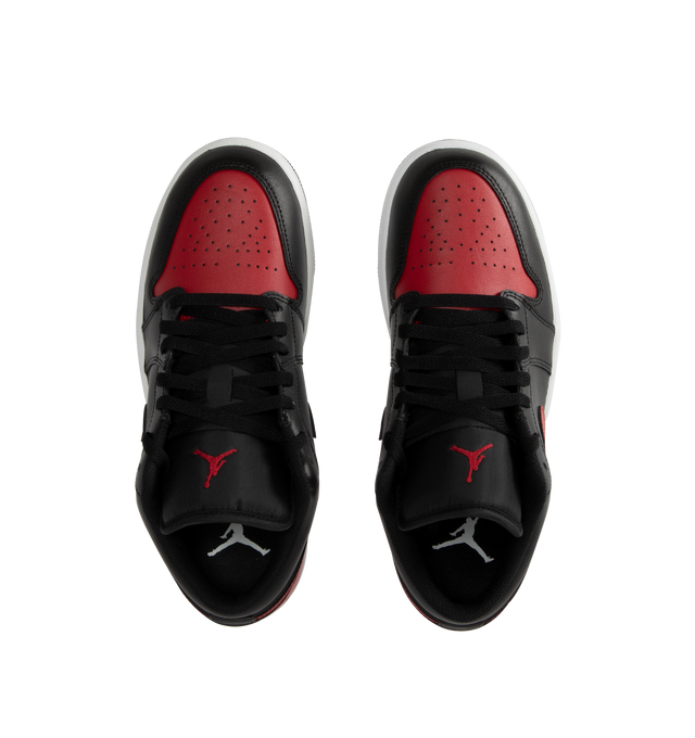 Image 5 of 5 - BLACK - Jordan Air Jordan 1 Low Sneakers are a lace-up style with real and synthetic leather uppers, Nike Air technology impact cushioning, padded collars, rubber soles, and wing logos on the heels.  