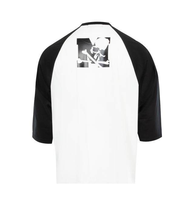 Image 2 of 2 - WHITE - MASTERMIND JAPAN Raglan T-Shirt featuring contrast raglan sleeves, printed logo on front and back and straight hem. 100% cotton. Made in Japan. 