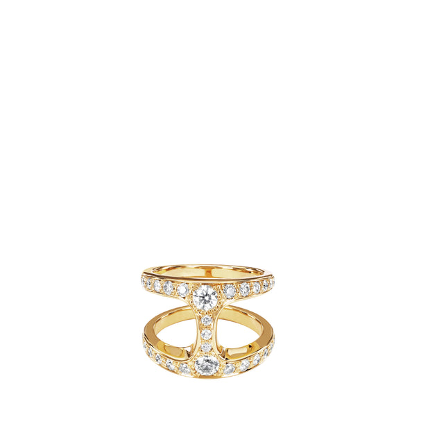 Image 1 of 2 - GOLD - HOORSENBUHS Brute Phantom Ring featuring single iconic link wrapped and elongated around the finger covered in round diamonds. Size 7.5. Hirshleifers offers a range of pieces from this collection in-store. For personal consultation and detailed information about jewelry, please contact our dedicated stylist team at personalshopping@hirshleifers.com 