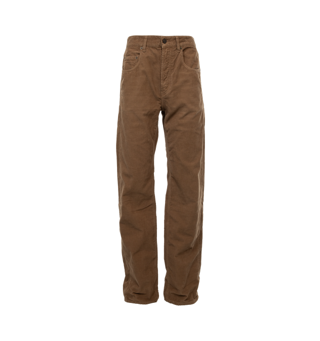 BROWN - SAINT LAURENT Long Baggy Corduroy featuring high waisted, five pocket, baggy fit, long wide leg and button fly. 100% cotton. Made in Italy. 